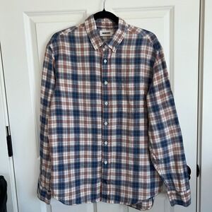 Taylor Stitch 100% Linen Plaid Long Sleeve Button Down Shirt Blue Brown
42 Large
